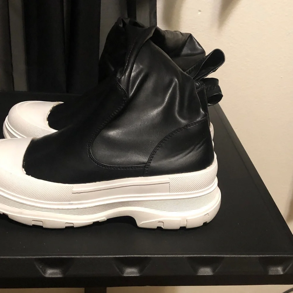 Women's Black Over-the-Knee Boots with White Sole